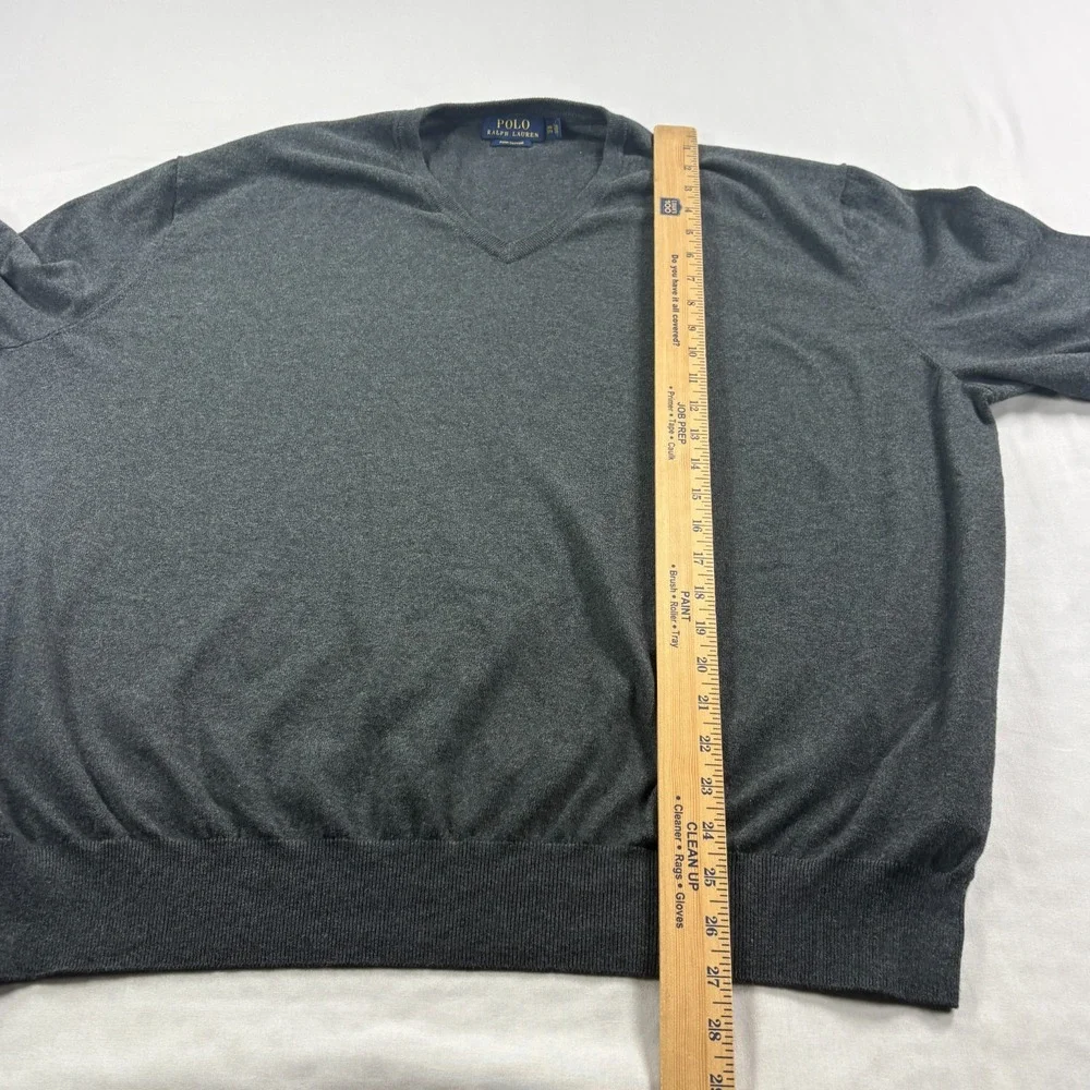 Polo Ralph Lauren Sweater Mens 3XB Big Gray Pima Cotton V-Neck Pullover Stretch